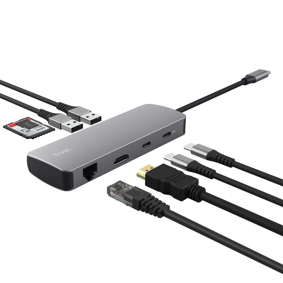 trust-vylor-hub-usb-c-8-en-1-aluminium-hdmi-4k-60hz-ethernet-gigabit-lecteur-sd- image 1
