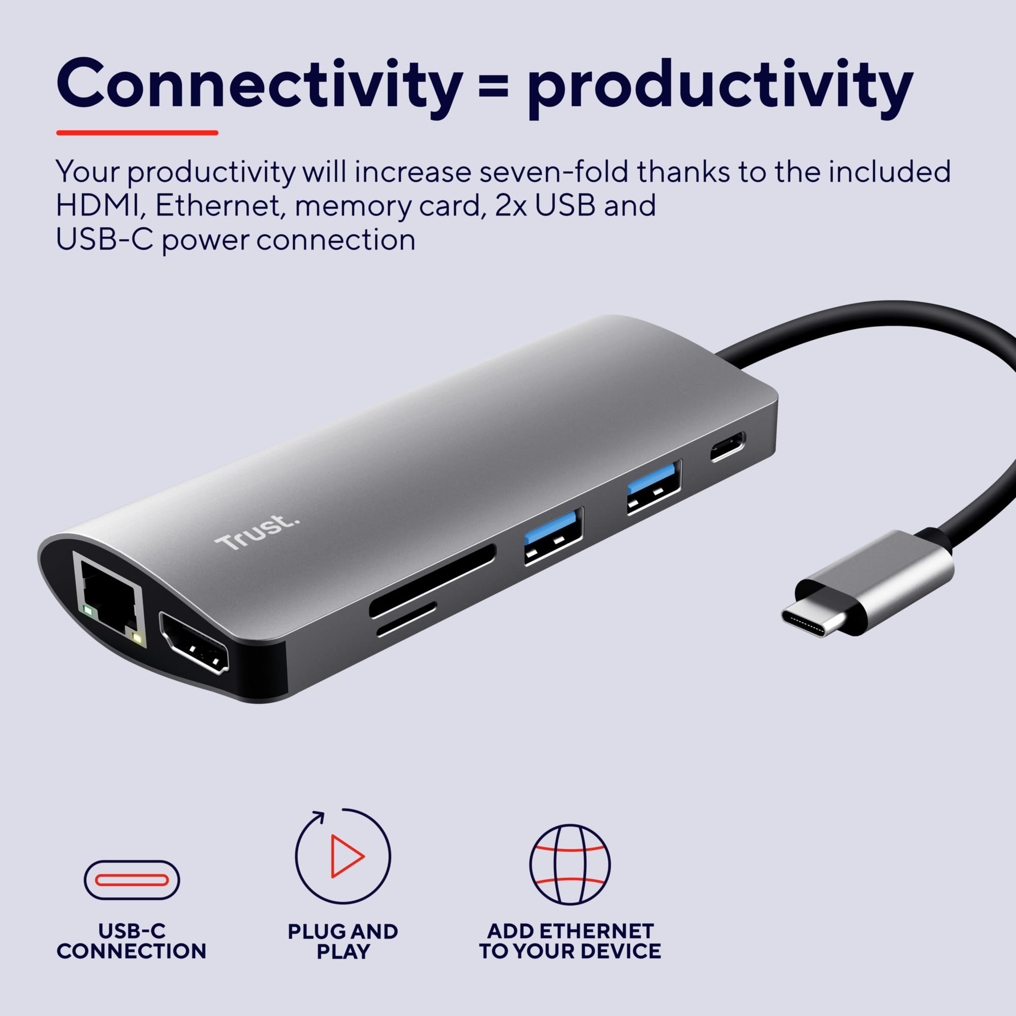 trust-dalyx-adaptateur-usb-c-multiports-7-en-1-en-aluminium-avec-hdmi-4k-2x-usb- image 2