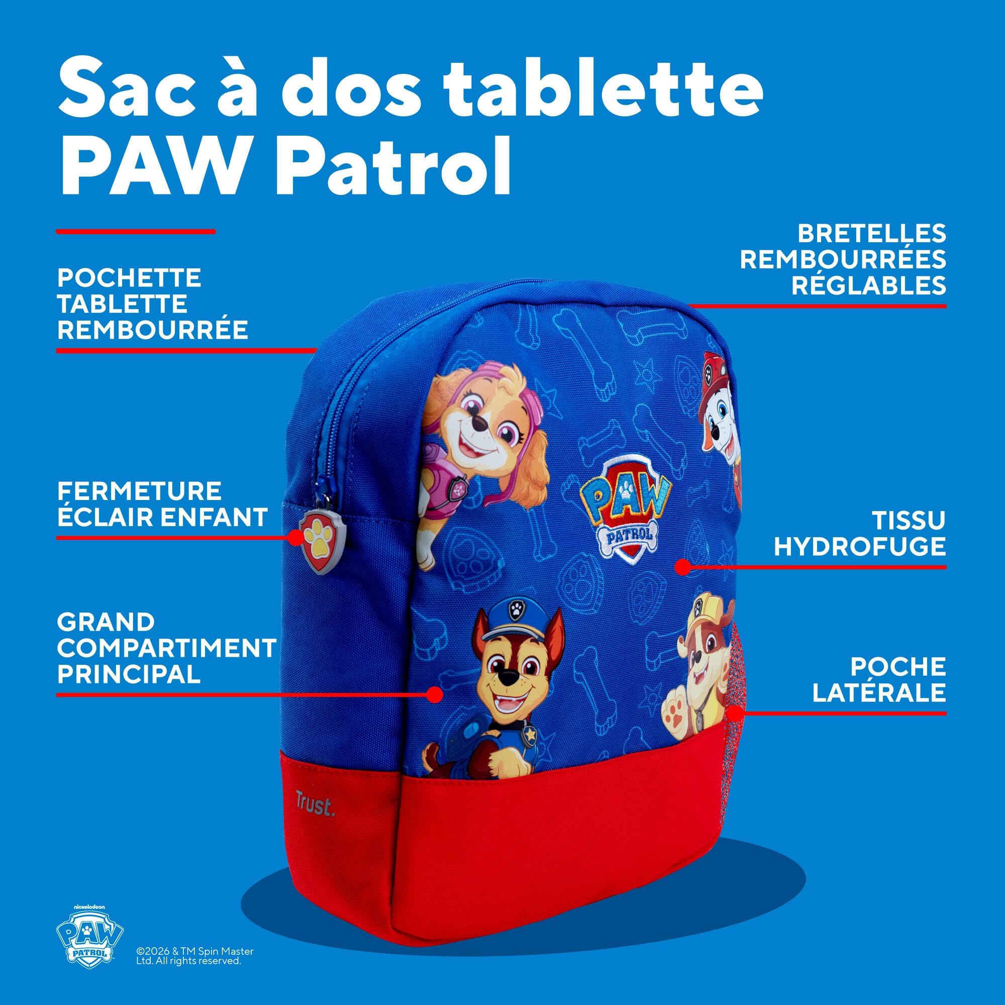 trust-vymo-pat-patrouille-sac-dos-enfant-maternelle-paw-patrol-compartiment-tabl image 2