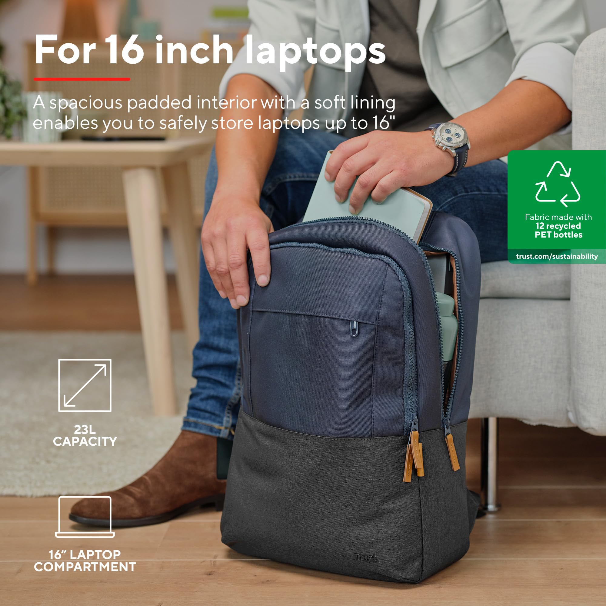 trust-lisboa-sac-dos-ordinateur-portable-16-pouces-23-l-tissu-recycl-12-bouteill image 2