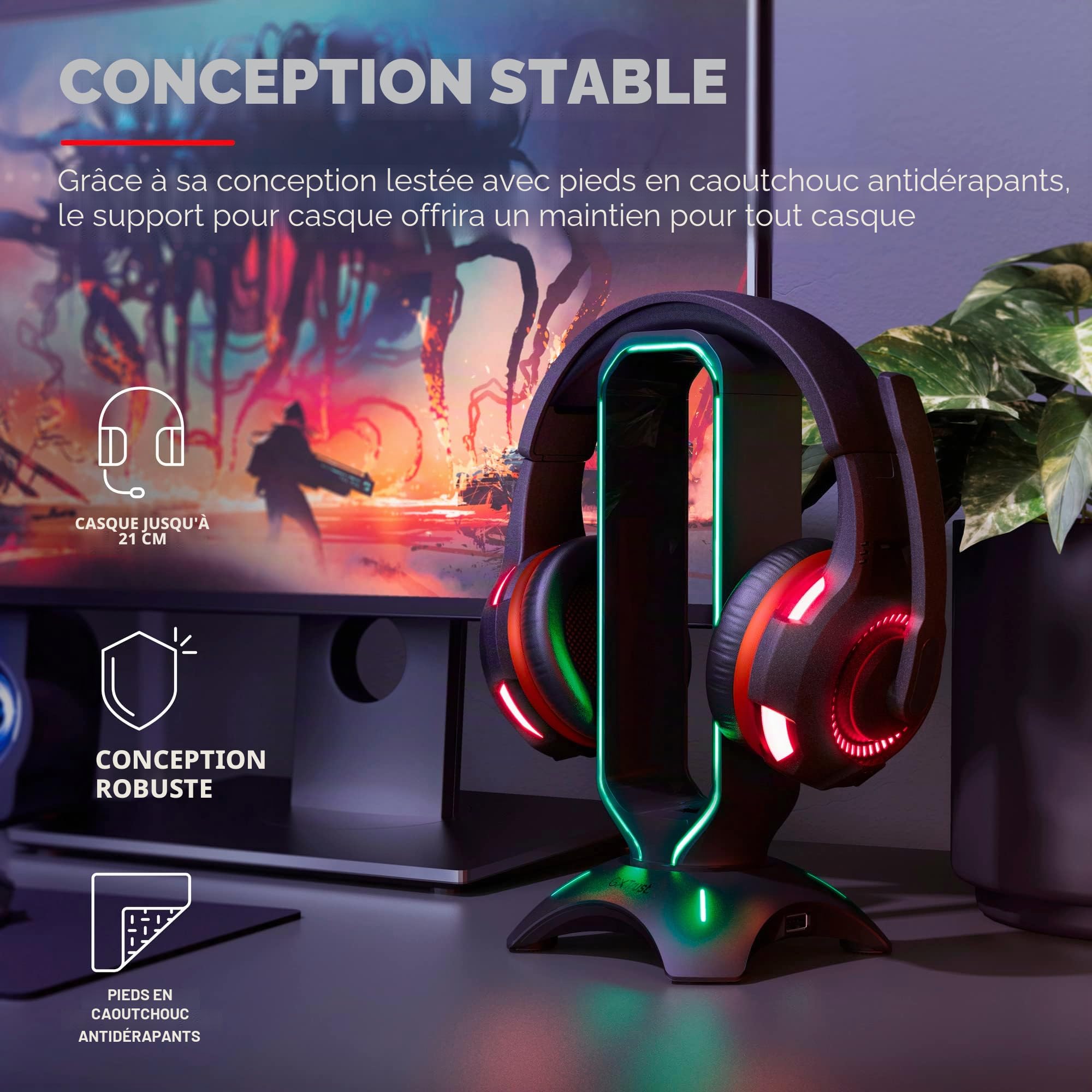trust-gxt-265-cintar-support-pour-casque-gamer-rgb-avec-2-ports-usb-noir image 2
