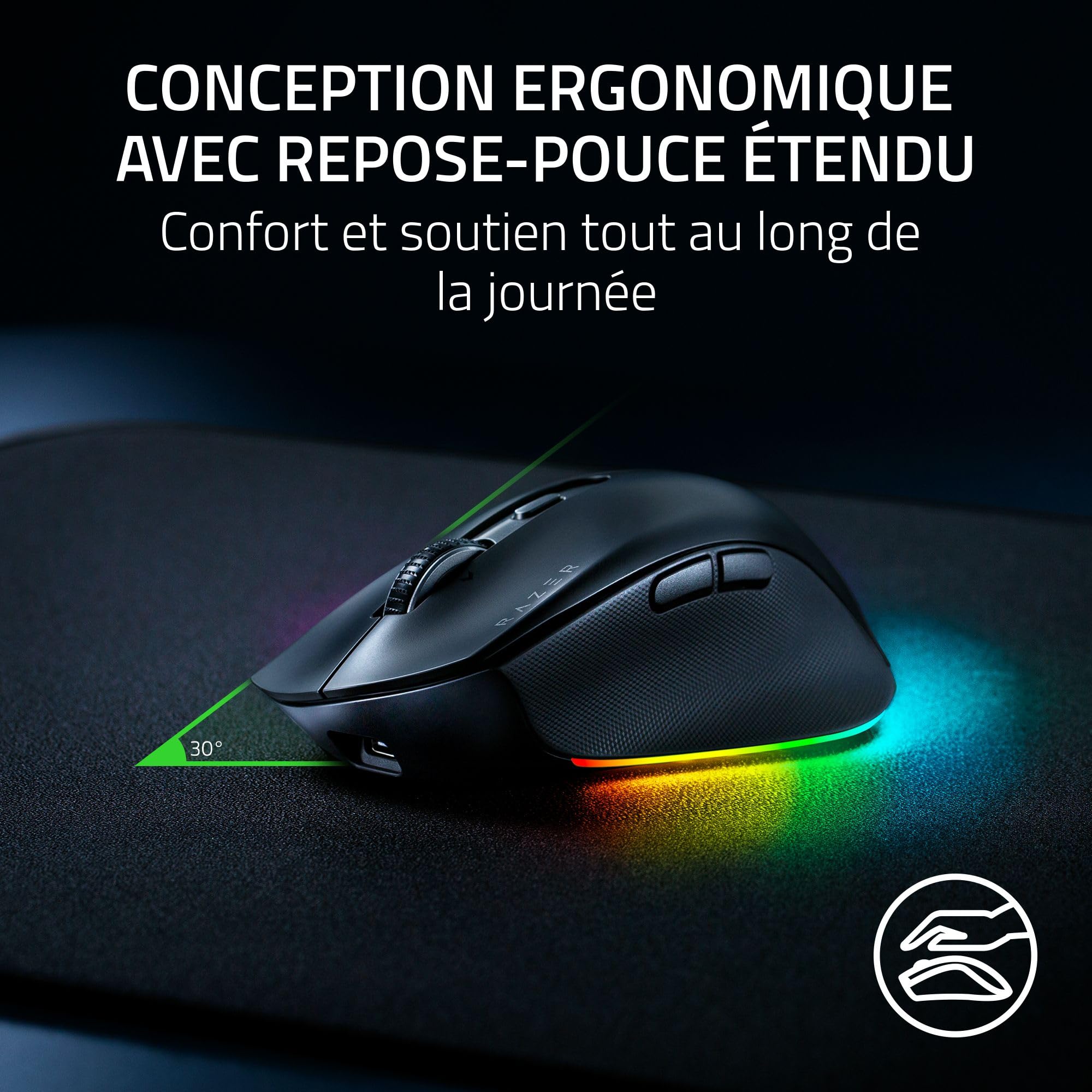 razer-pro-click-v2-souris-ergonomique-sans-fil-capteur-focus-pro-30k-ia-prompt-m image 2