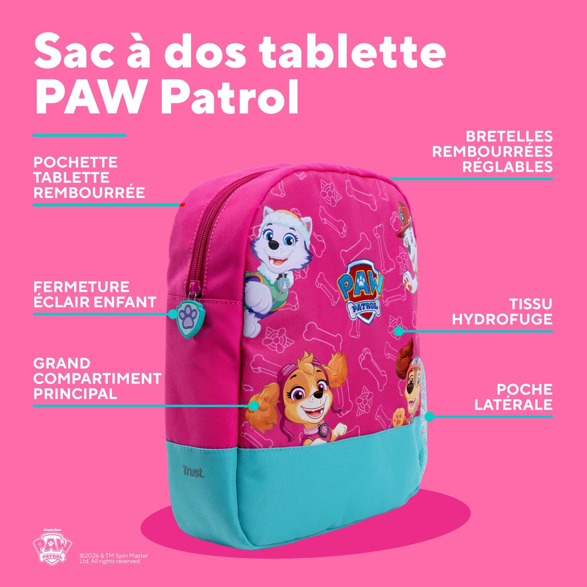 trust-vymo-sac-dos-enfant-pat-patrouille-paw-patrol-rose-compartiment-tablette-r image 2