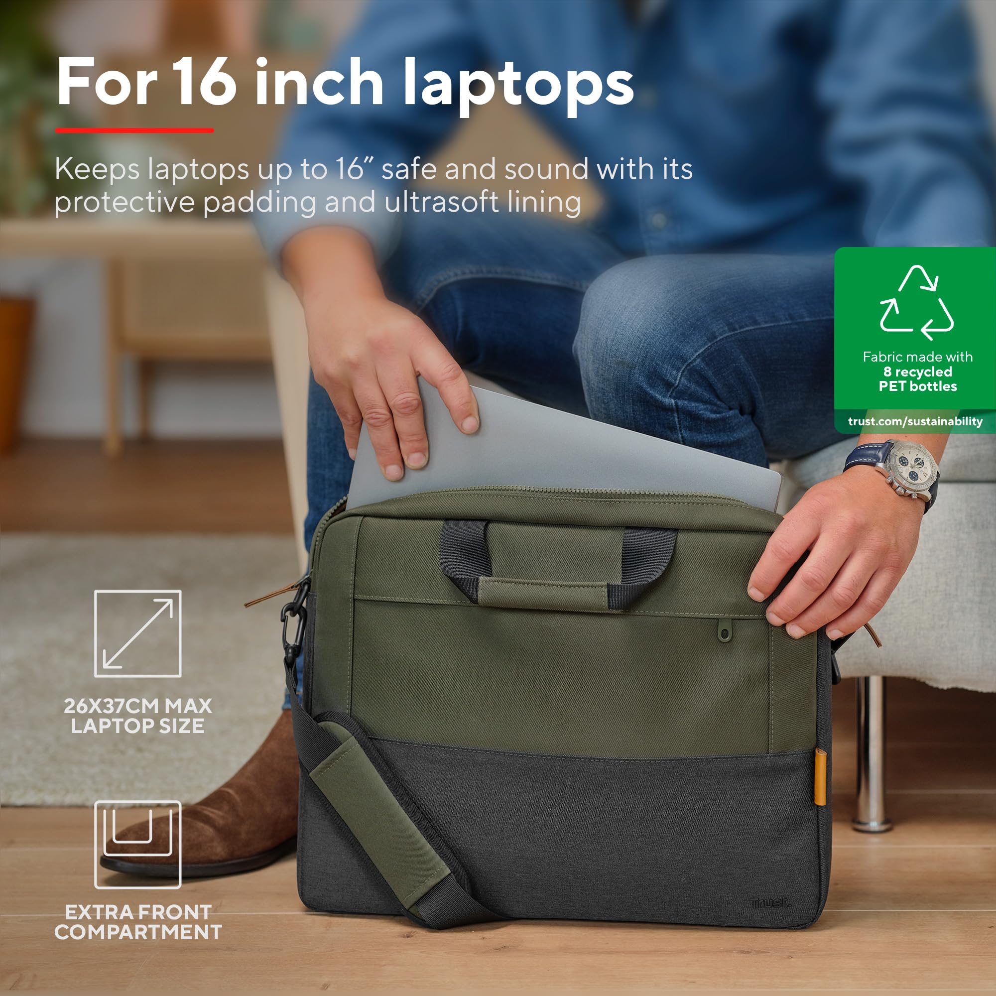 trust-lisboa-sacoche-bandouli-re-pour-ordinateur-portable-16-pouces-vert-plastiq image 2